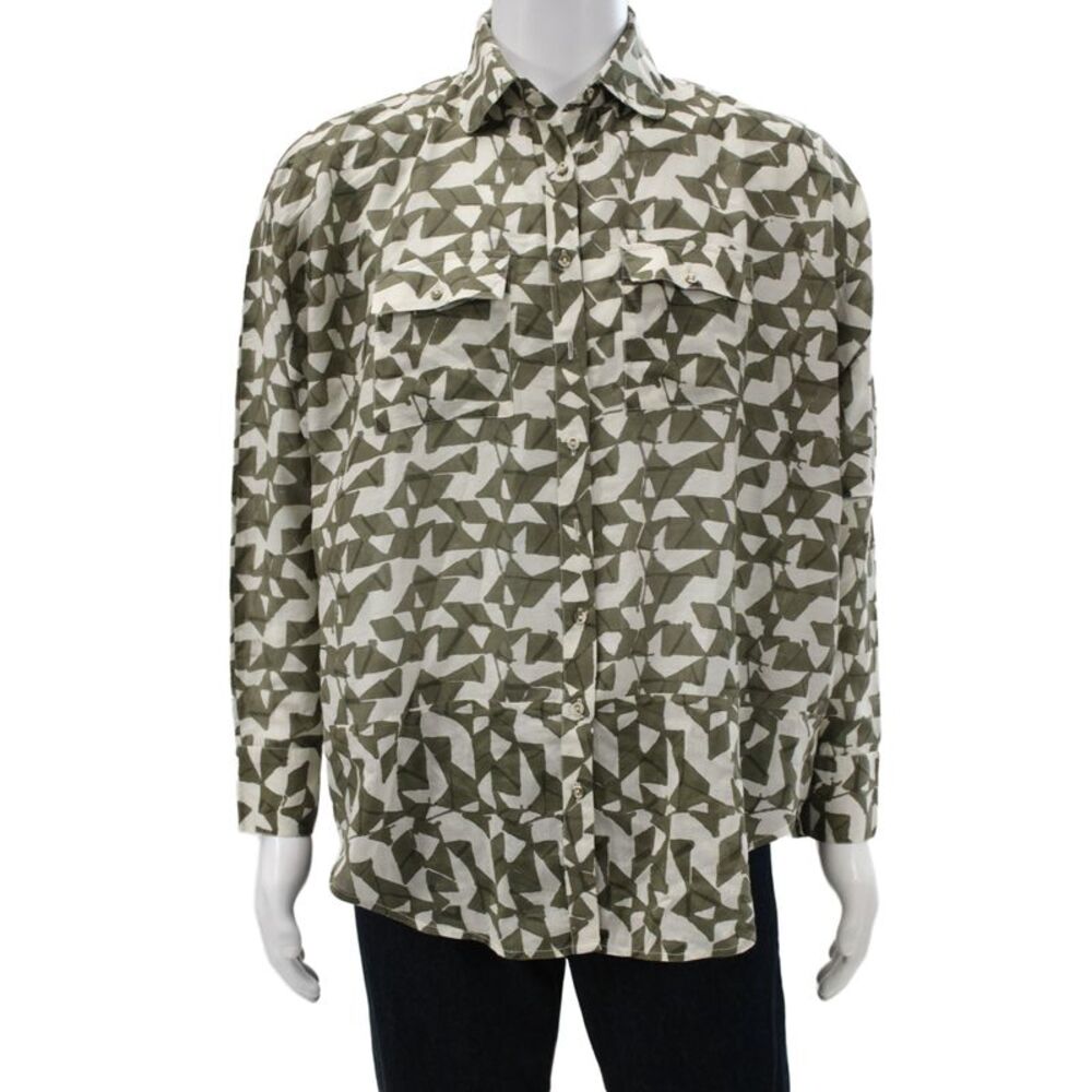 Mirth Mens Short Sleeve Button Front Collared Shirt Brown White Size Medium